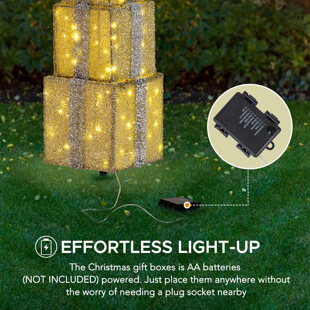SUNJOY 18 Inch Christmas Light Up Present Boxes with LED Lights.
