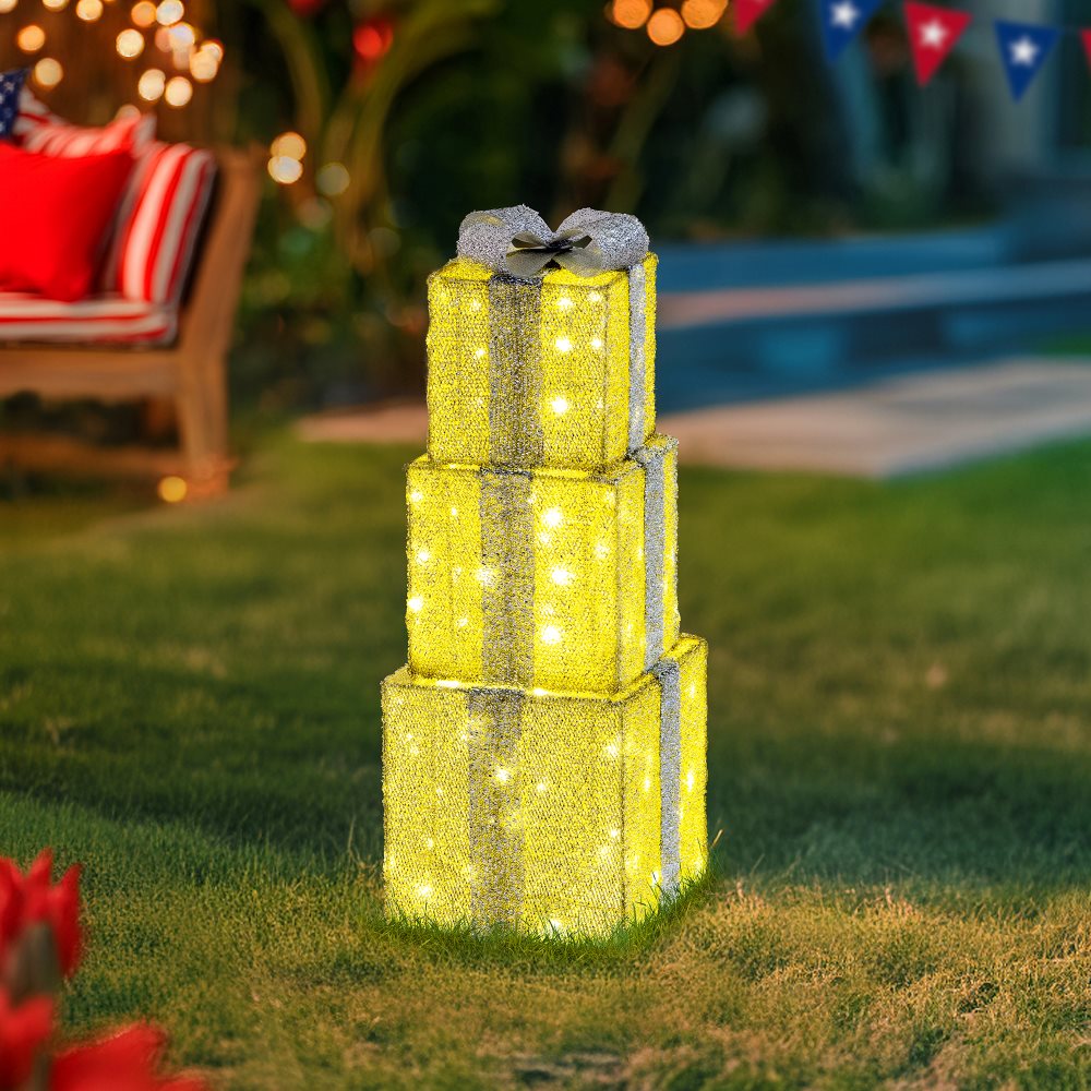 SUNJOY 18 Inch Christmas Light Up Present Boxes with LED Lights.