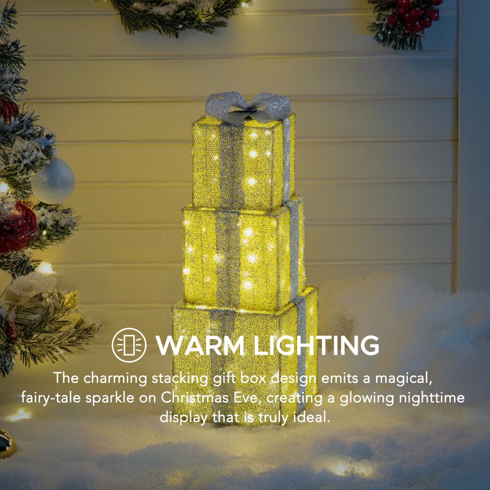 SUNJOY 18 Inch Christmas Light Up Present Boxes with LED Lights.