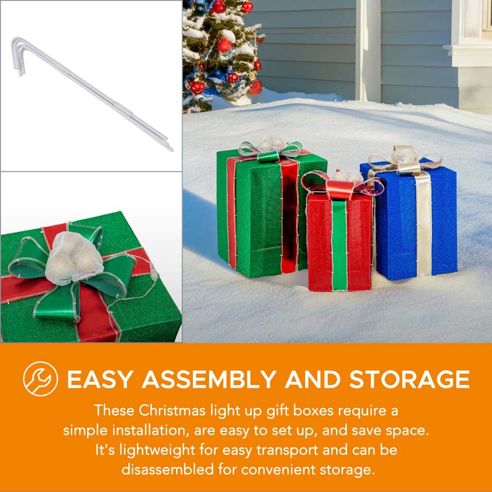 SUNJOY 20 Inch Set of 3 Lighted Gift Boxes with LED Lights.