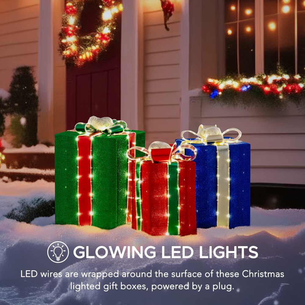 SUNJOY 20 Inch Set of 3 Lighted Gift Boxes with LED Lights.
