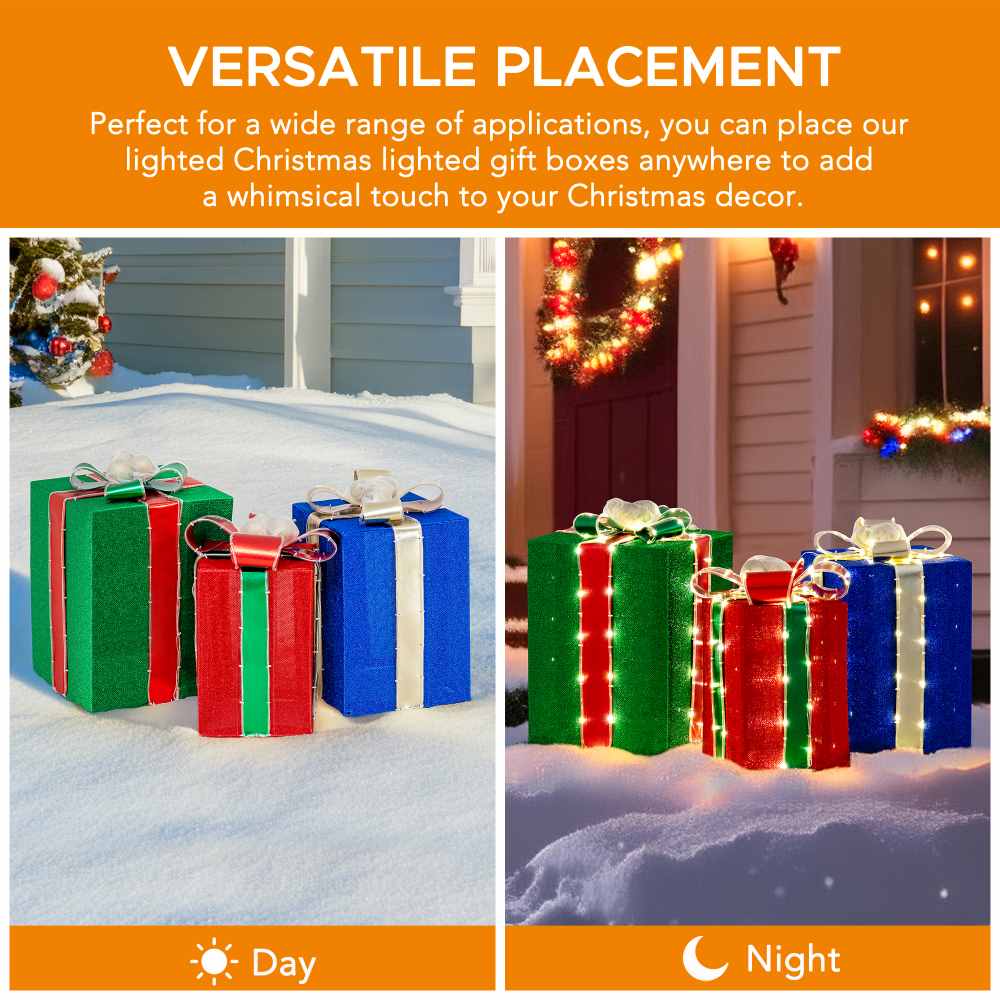 SUNJOY 20 Inch Set of 3 Lighted Gift Boxes with LED Lights.