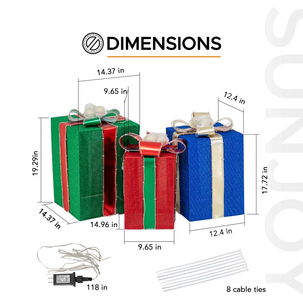 SUNJOY 20 Inch Set of 3 Lighted Gift Boxes with LED Lights.