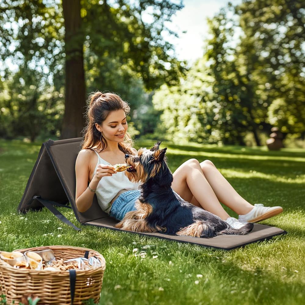 SUNJOY Portable Beach Mat with Adjustable Backrest for Adults - Khaki