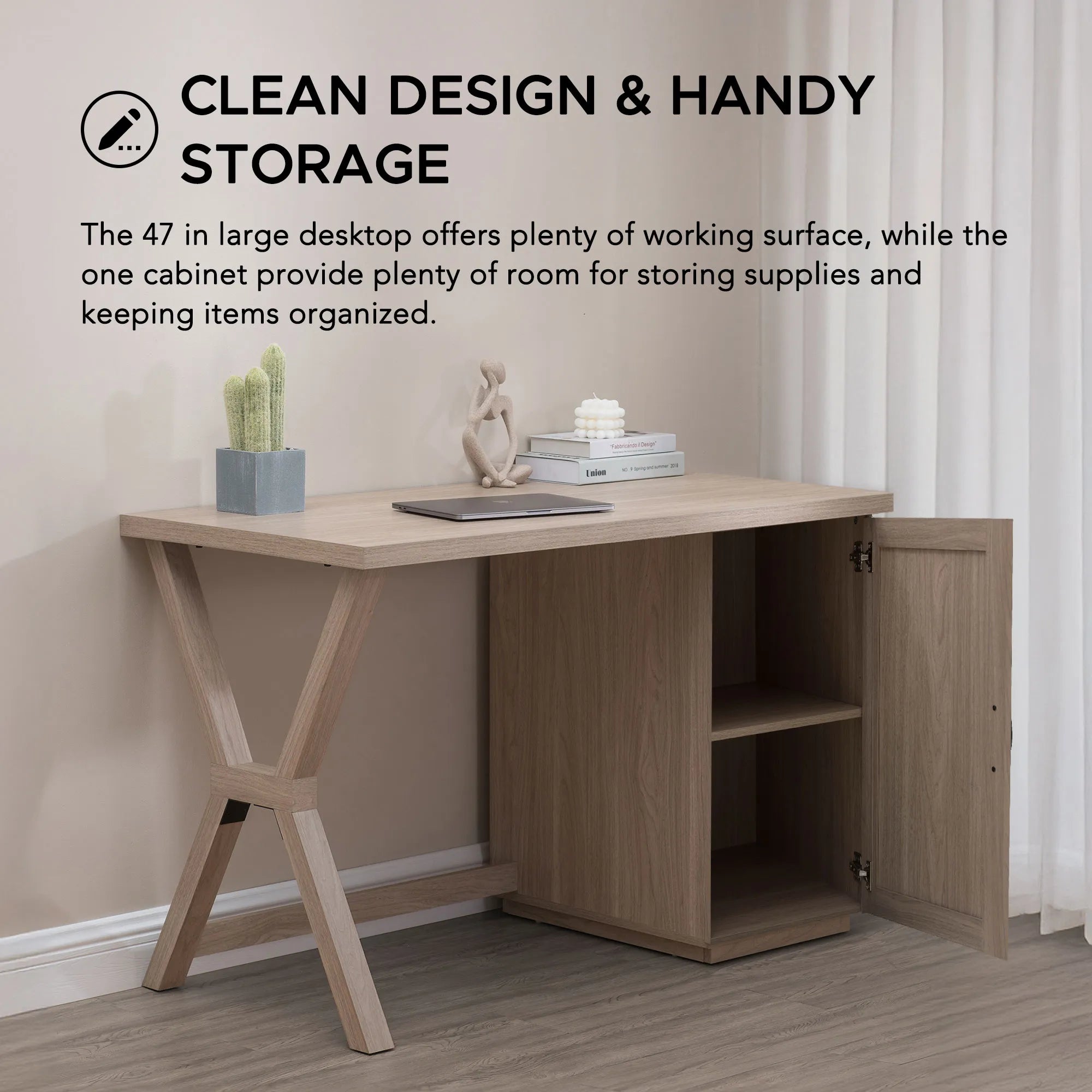SUNJOY 47" Farmhouse Design Computer Desk with Cabinet