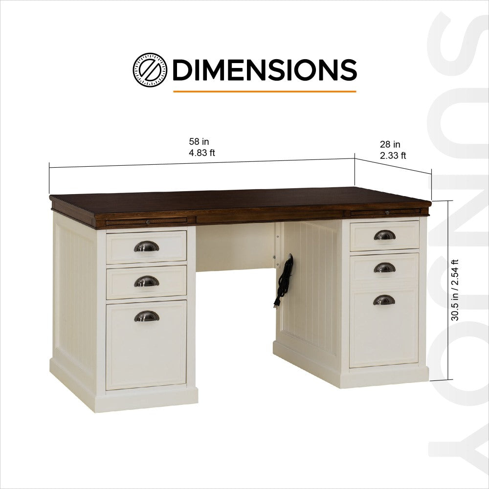 SUNJOY 58’’ Richland Double Pedestal Desk with Four Drawers and Two Cabinets
