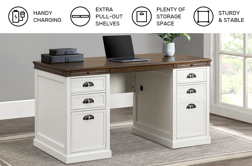 SUNJOY 58’’ Richland Double Pedestal Desk with Four Drawers and Two Cabinets