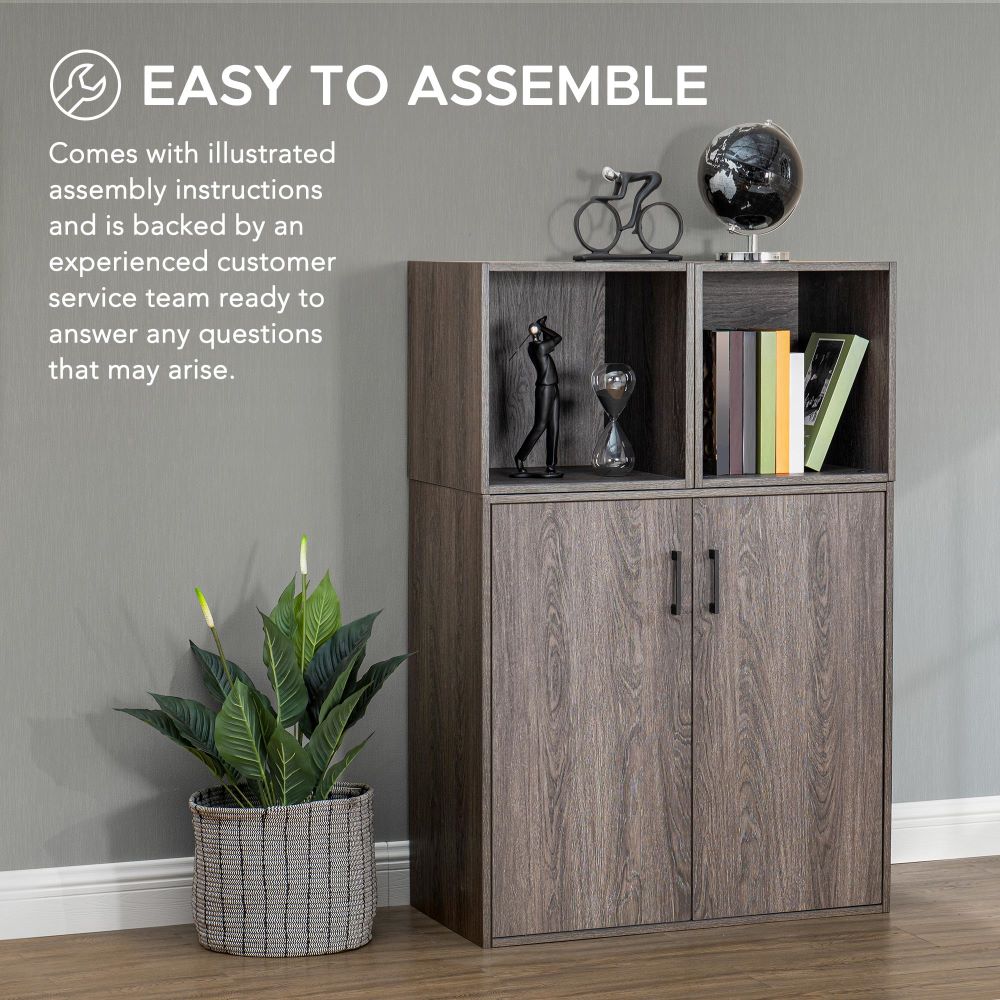 SUNJOY Quub Two Door Cabinet, Space Saving Stackable MDF Wood Cabinet for Living Room, Bedroom and Other Indoor Space