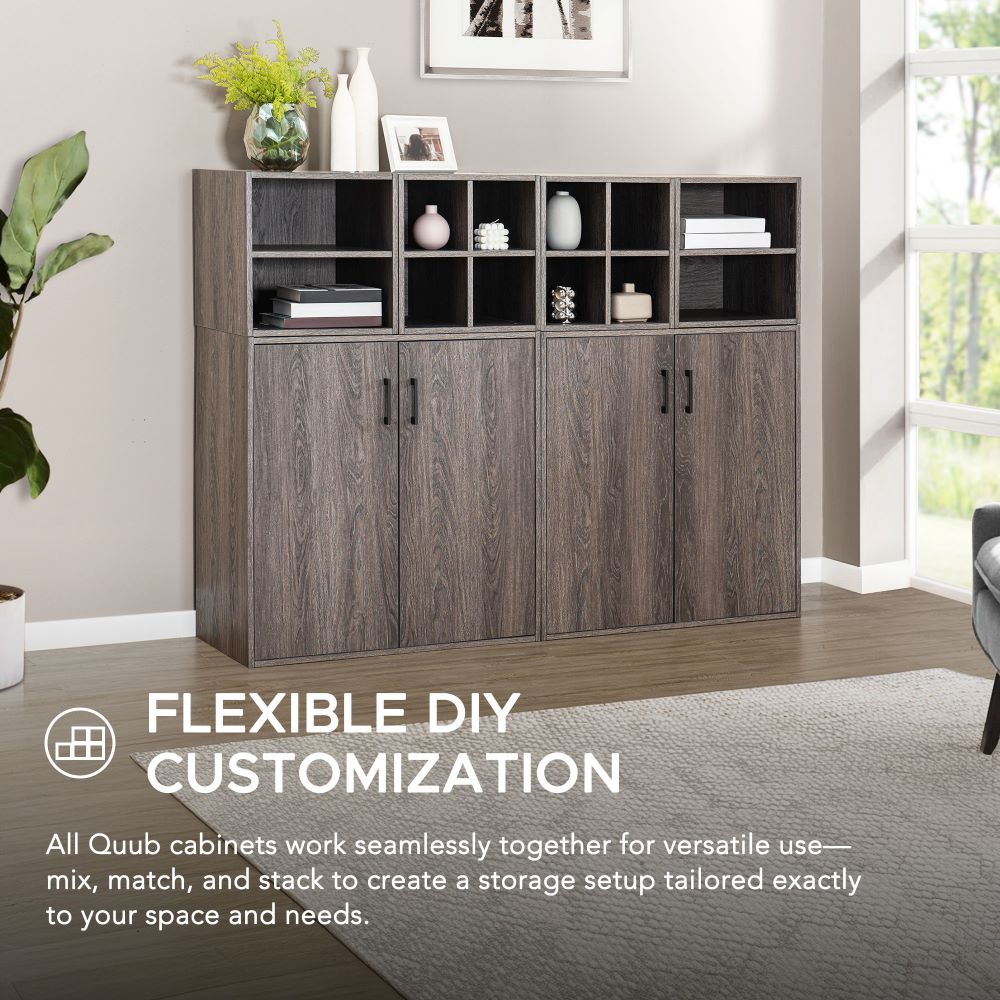 SUNJOY Quub Two Door Cabinet, Space Saving Stackable MDF Wood Cabinet for Living Room, Bedroom and Other Indoor Space