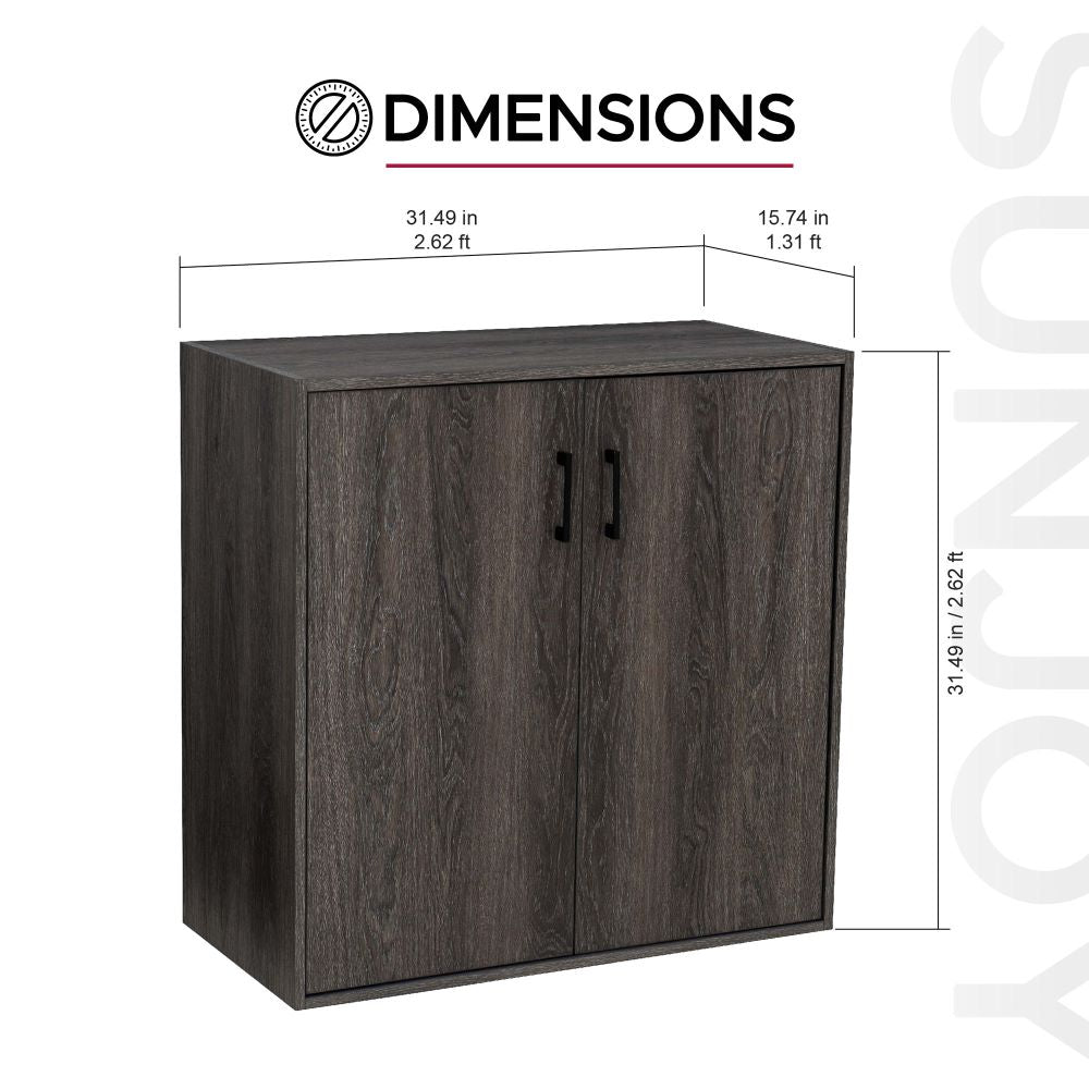 SUNJOY Quub Two Door Cabinet, Space Saving Stackable MDF Wood Cabinet for Living Room, Bedroom and Other Indoor Space