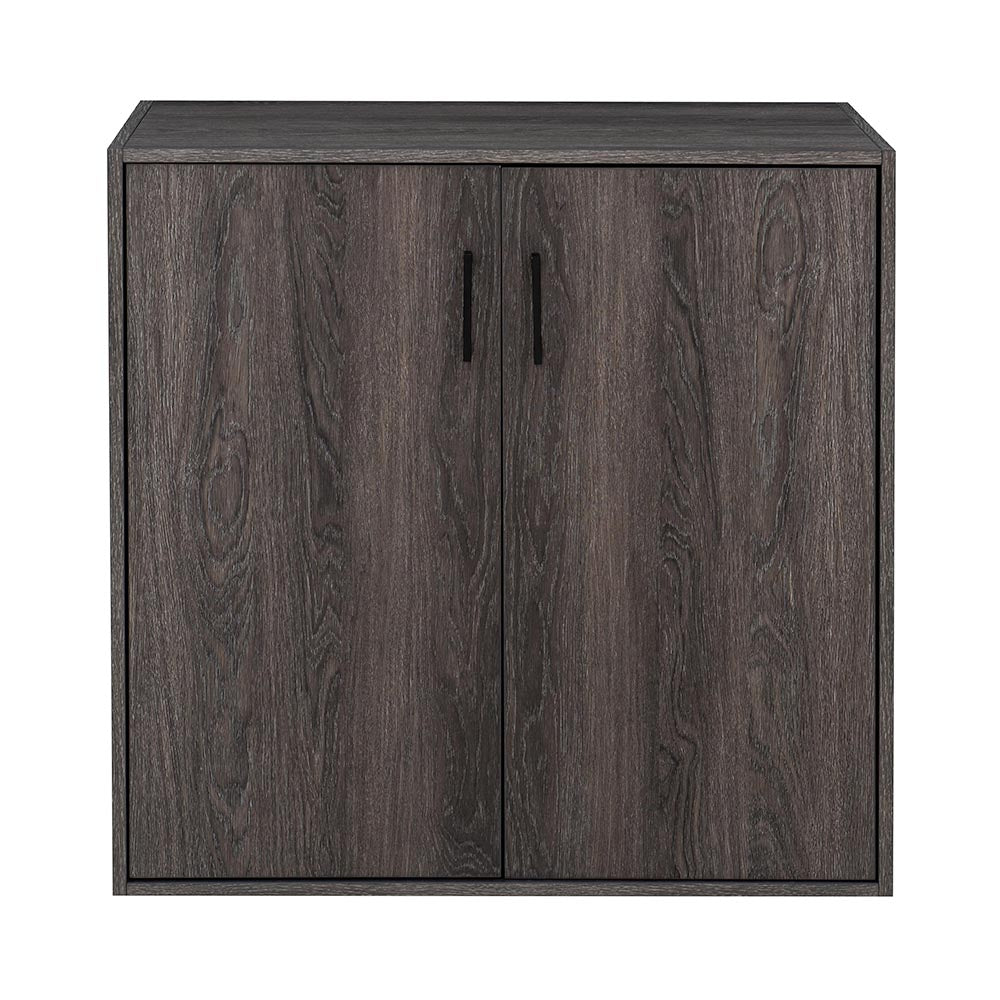 SUNJOY Quub Two Door Cabinet, Space Saving Stackable MDF Wood Cabinet for Living Room, Bedroom and Other Indoor Space.