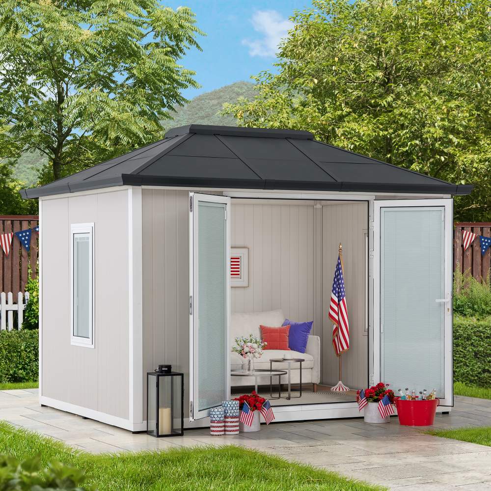 Esquire Beyond Shed Outdoor Room, 10x12.5 - Tan / Gray