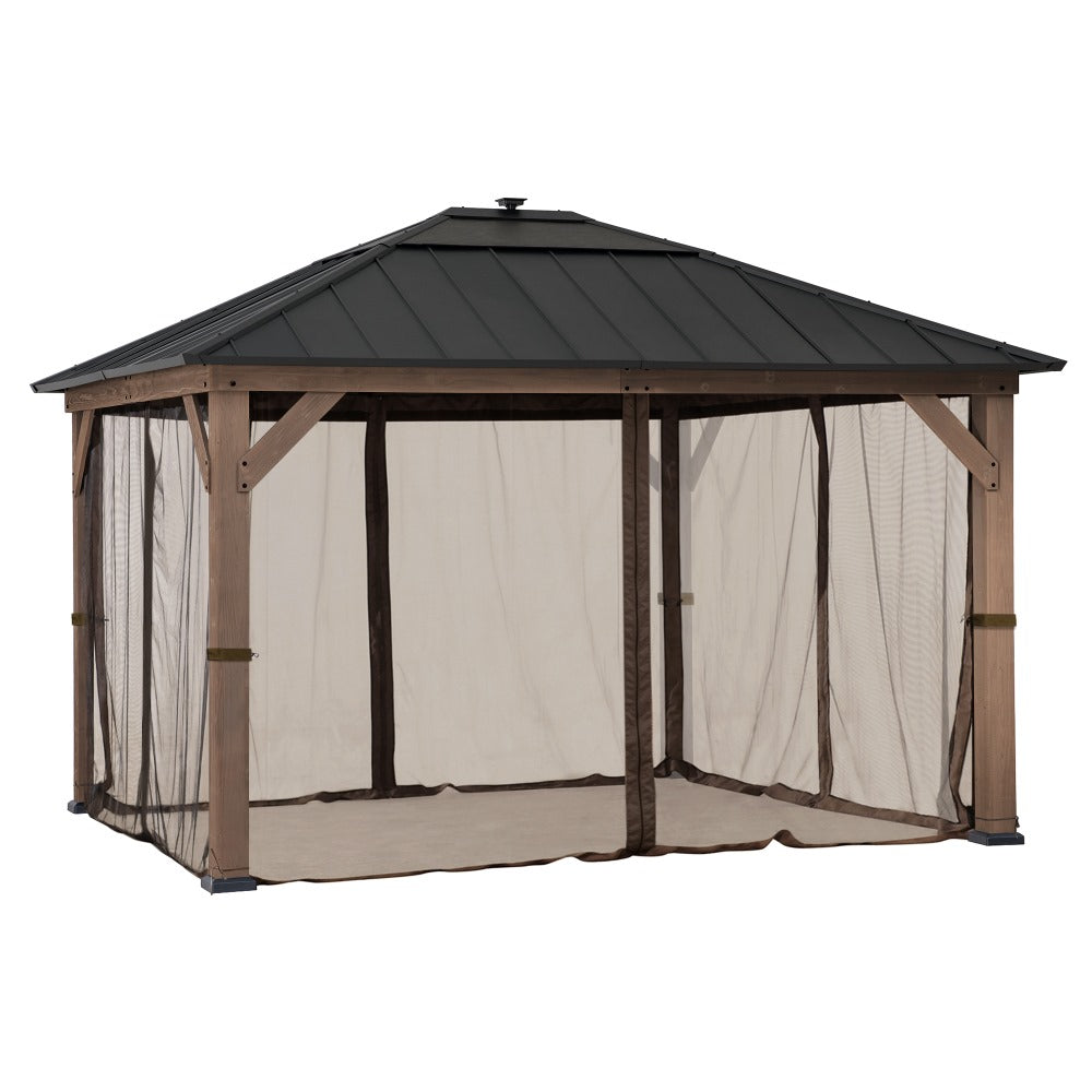 Gazebo Mosquito Netting Screen For 11 ft. × 13 ft. Wooden Gazebos - Brown