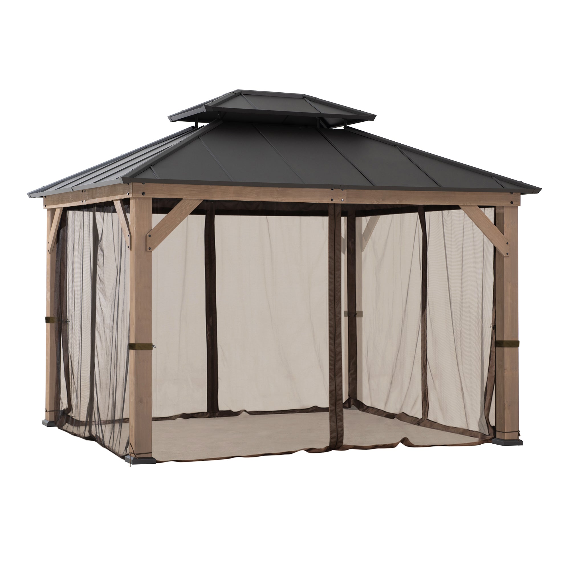 Gazebo Mosquito Netting Replacement for 10 ft. x 12 ft. Wood Frame Gazebo - Brown