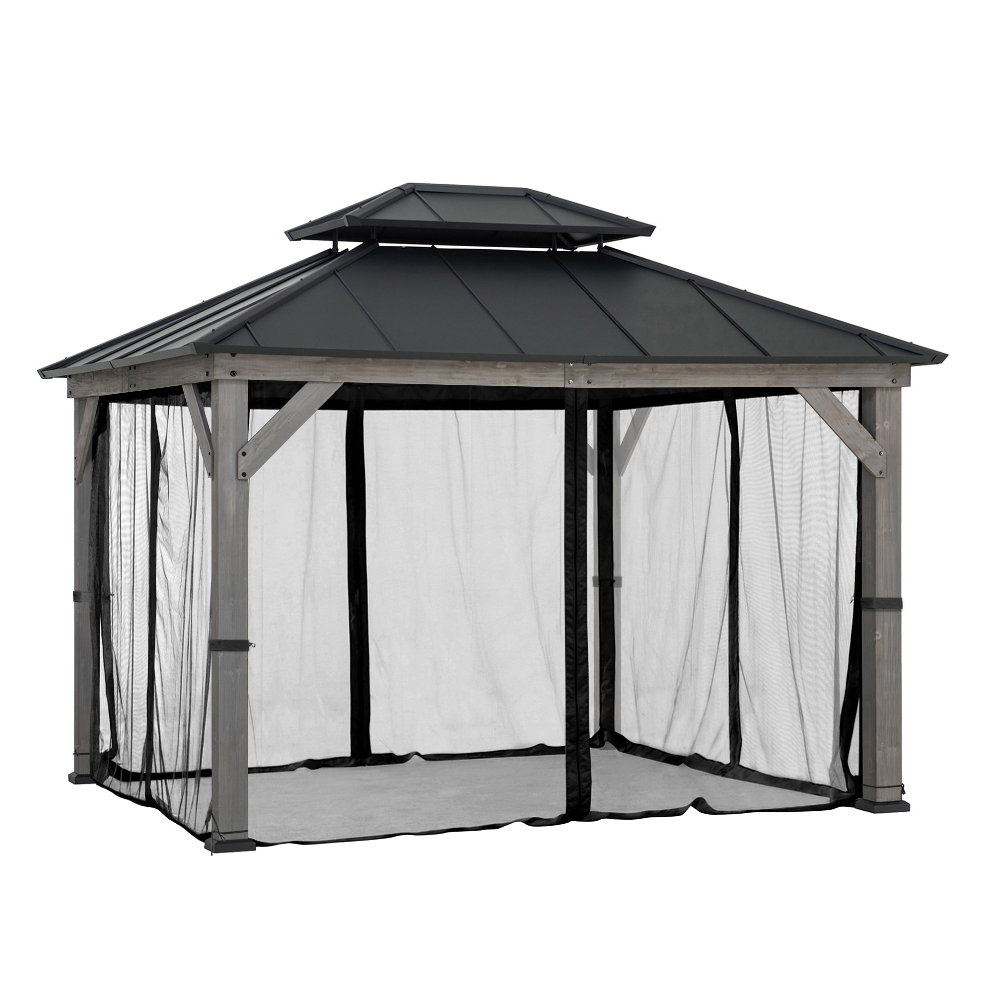 Gazebo Mosquito Netting Replacement for 10 ft. x 12 ft. Wood Frame Gazebo - Black