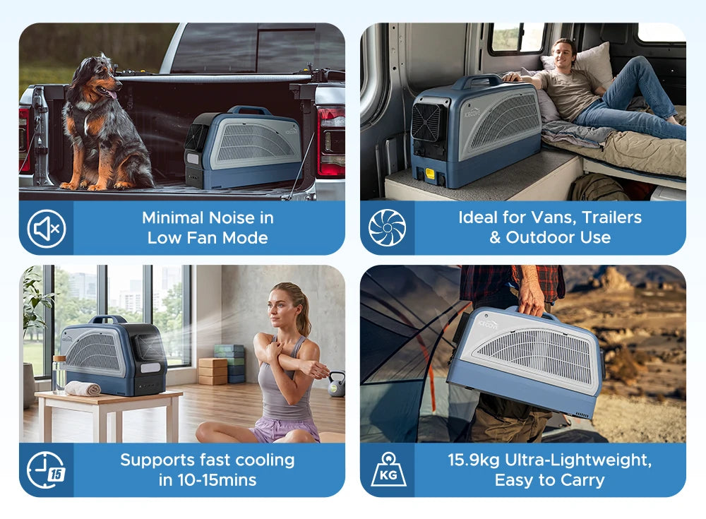 SUNJOY IceCove Portable Air Conditioner with 2 Power Bank for Outdoor Tents and Indoors - Blue