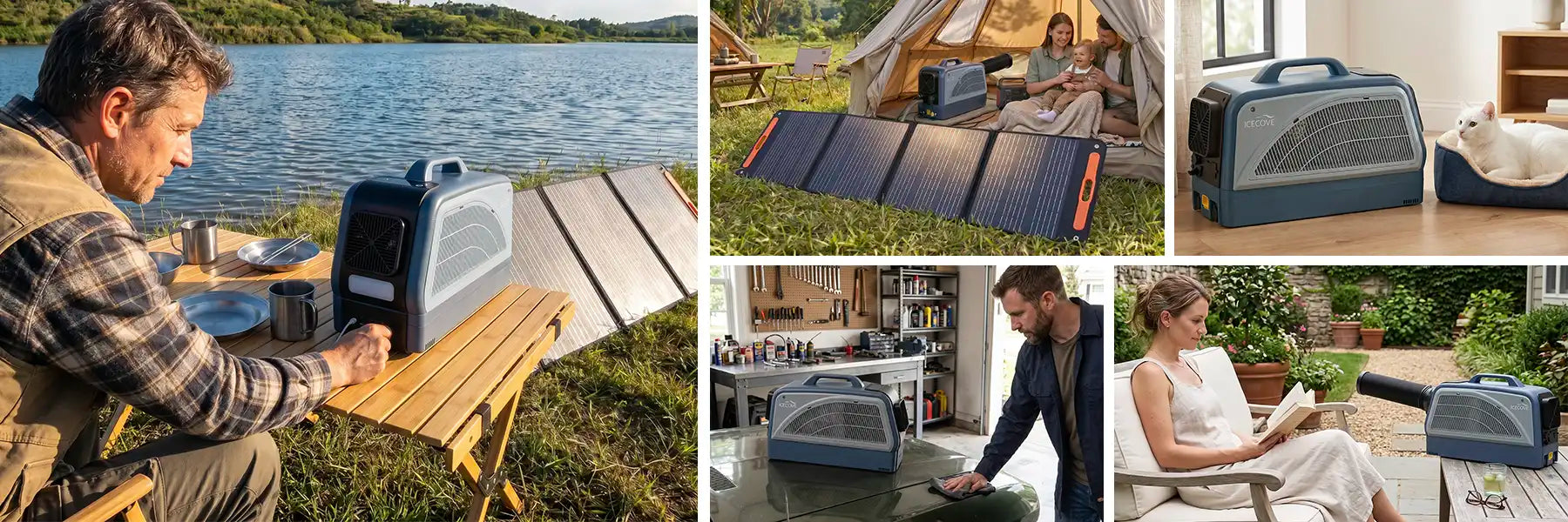 SUNJOY IceCove Portable Air Conditioner with Power Bank and Solar Panel for Outdoor Tents and Indoors - Blue