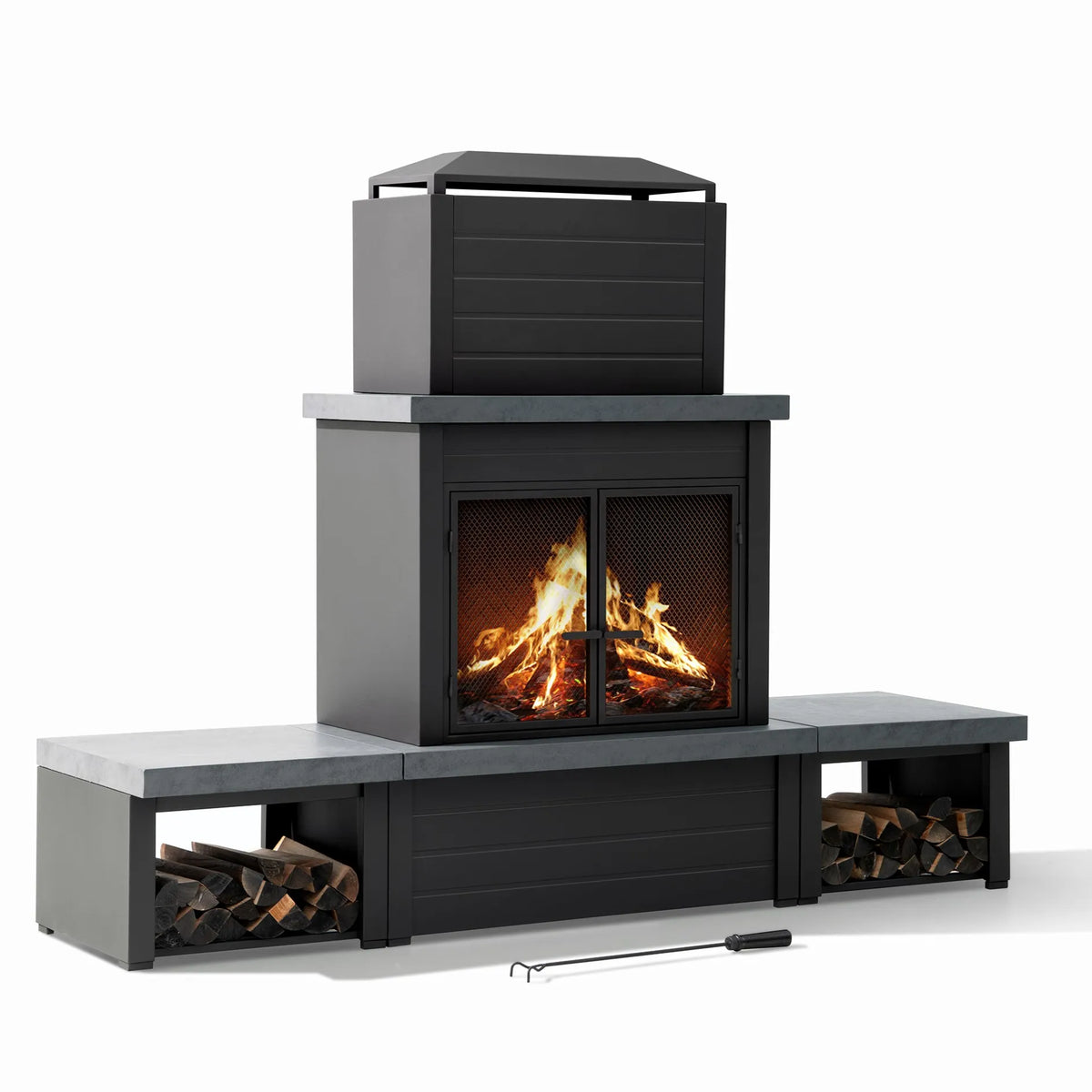 Nordic Modern Wood Burning Fireplace with Log Holders 76" - Light Gray