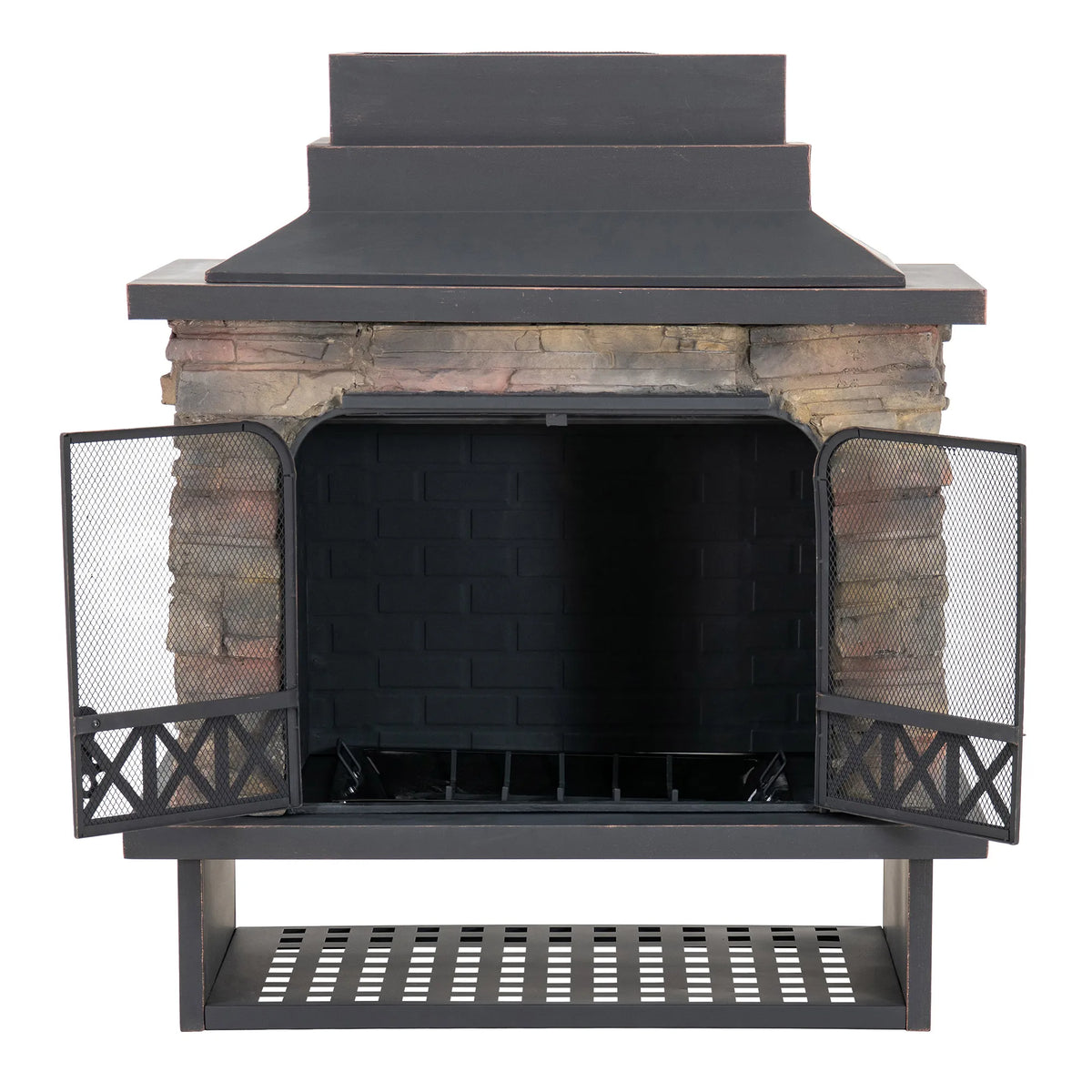 Canyon Stone Wood Burning Fireplace 42" - Matte Black Steel