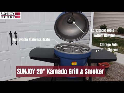 SUNJOY 20 Inch Charcoal Grill, Kamado Grill with Pizza Stone, Ultimate Egg BBQ Grill and Smoker with Wheels 