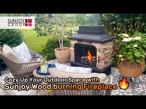 SUNJOY 48 Inch Outdoor Stone Fireplace Kit with Chimney and Doors