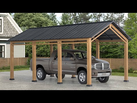 [How-to Install] DIY Sunjoy 11x20 Black Gable Roof Wood Carport/Gazebo Assembly|Carport Installation