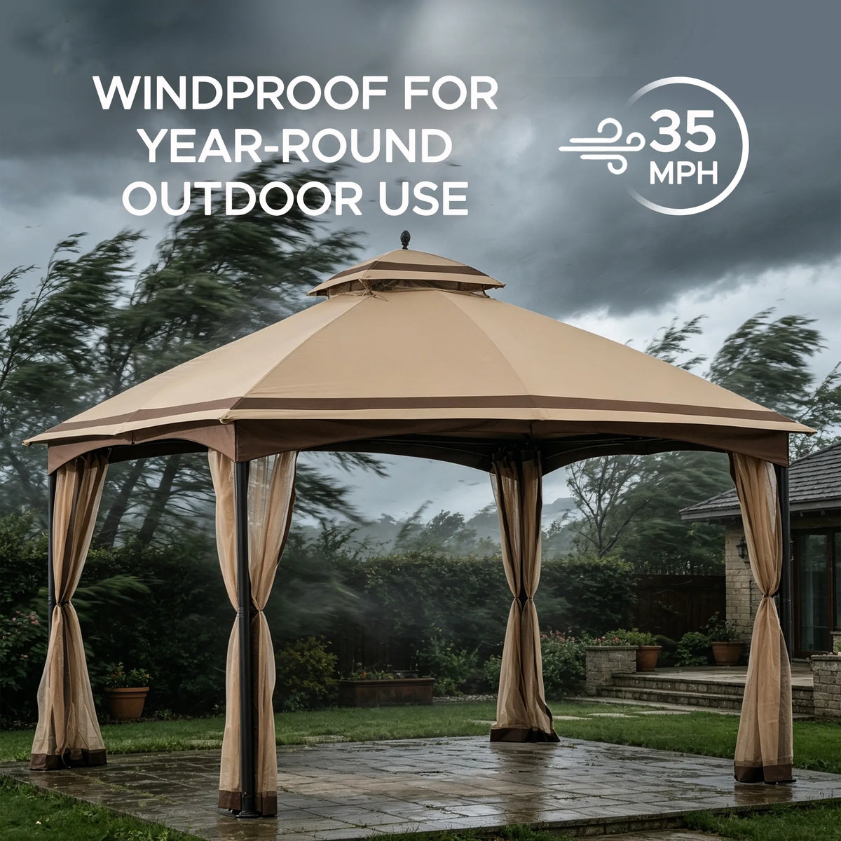 SUNJOY 10x13 Steel Outdoor Canopy Gazebo with Netting