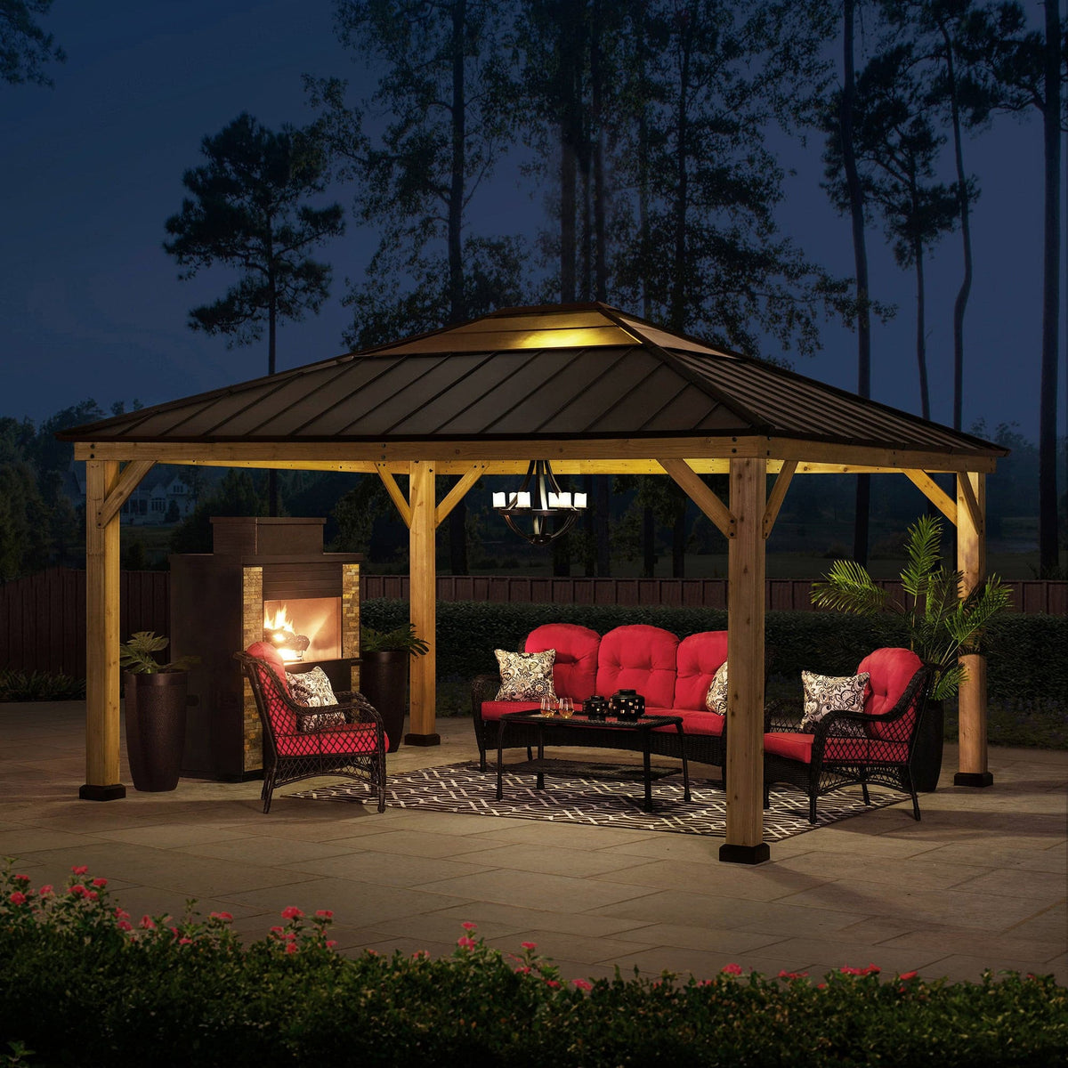 SUNJOY 13x15 Wood Frame Gazebo with Translucent Skylight.