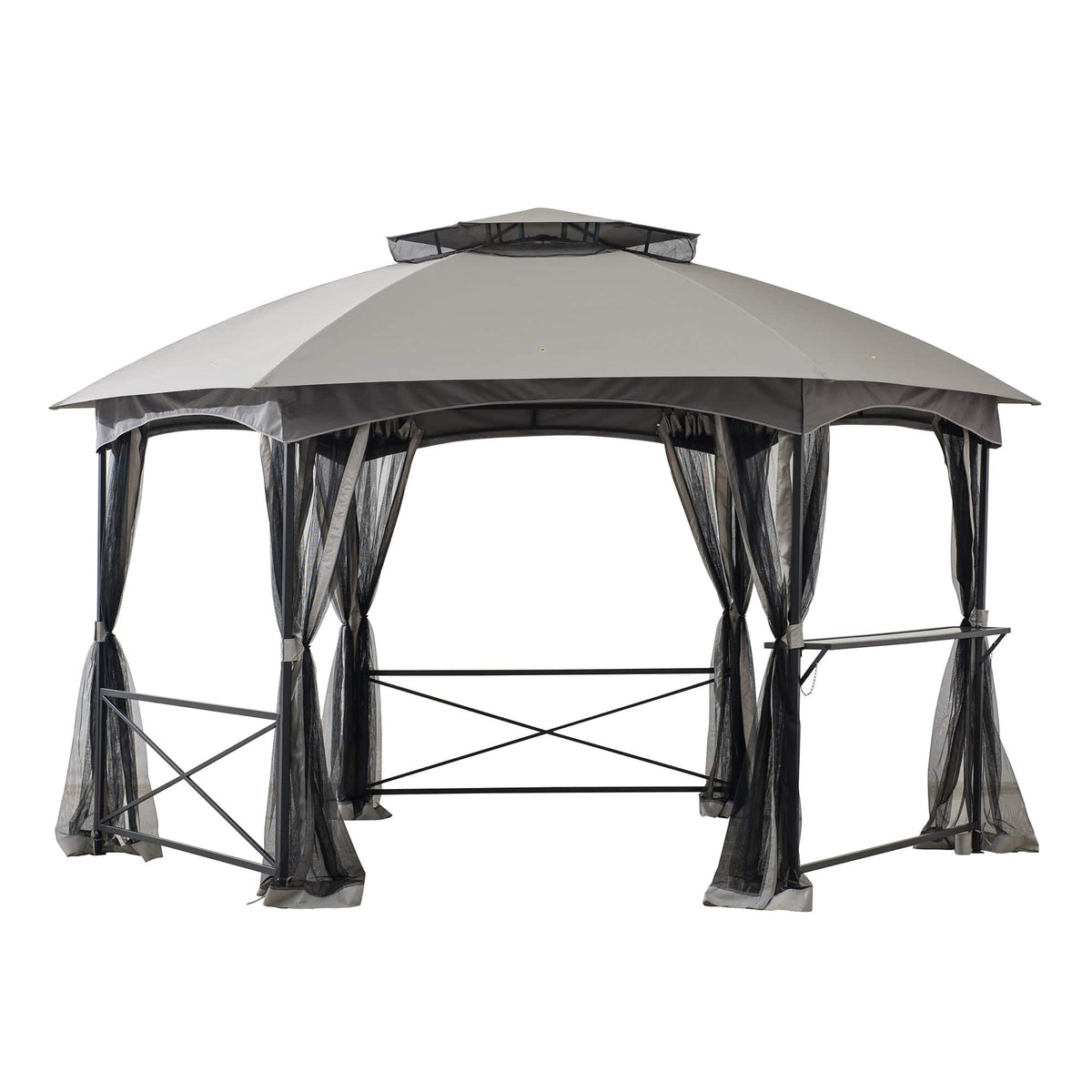 SUNJOY 15x15 Hexagon Soft Top Gazebo with Netting and Bar Shelf.