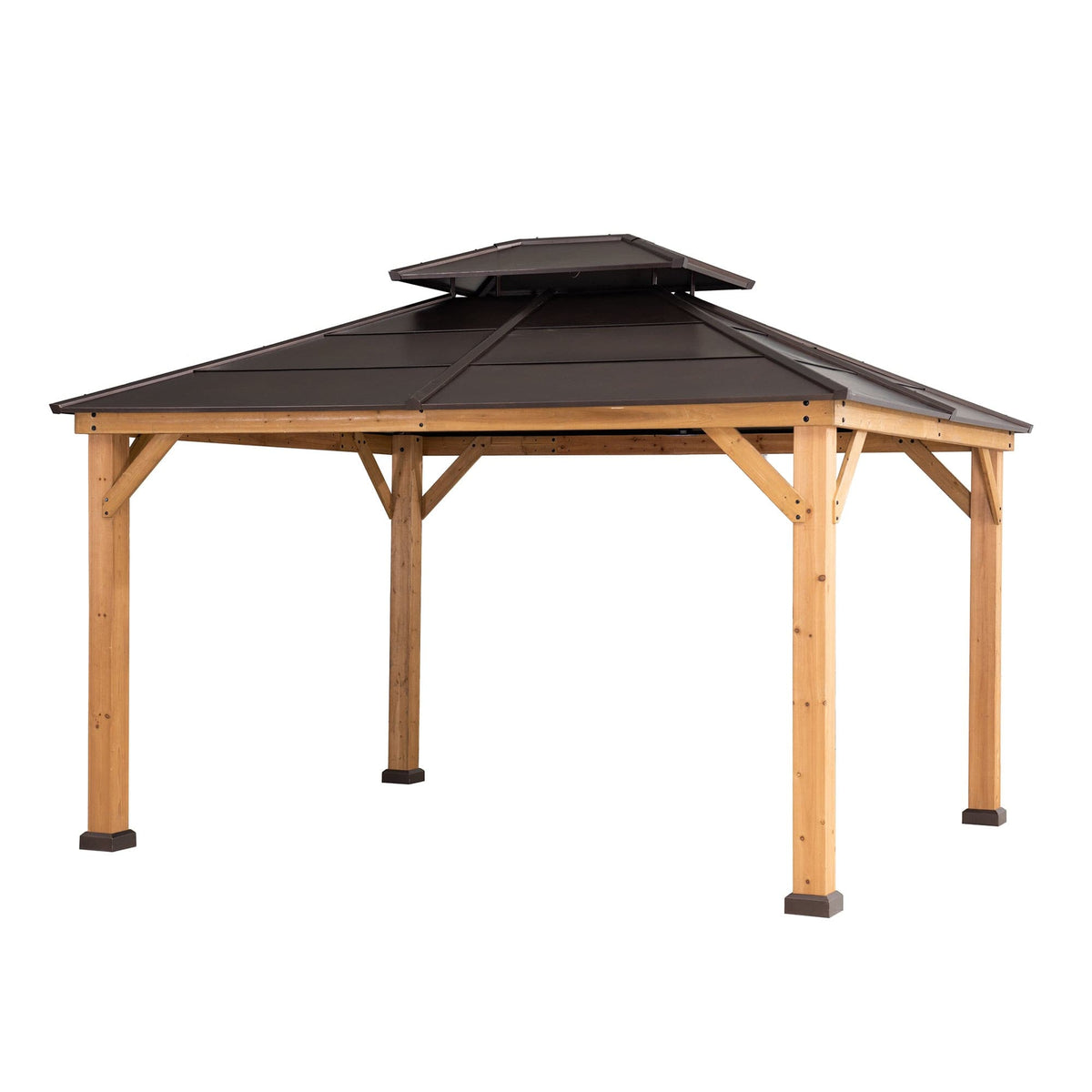 SUNJOY 11x13 Brown Wooden Gazebo with Ceiling Hook 