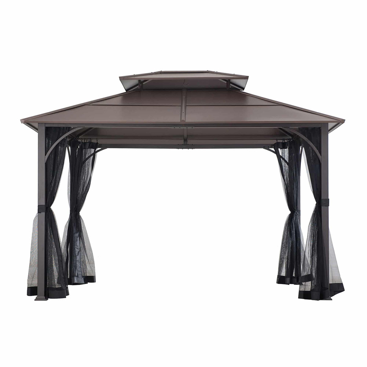 SUNJOY 10x12 Metal Hardtop Gazebo with Netting and Ceiling Hook.