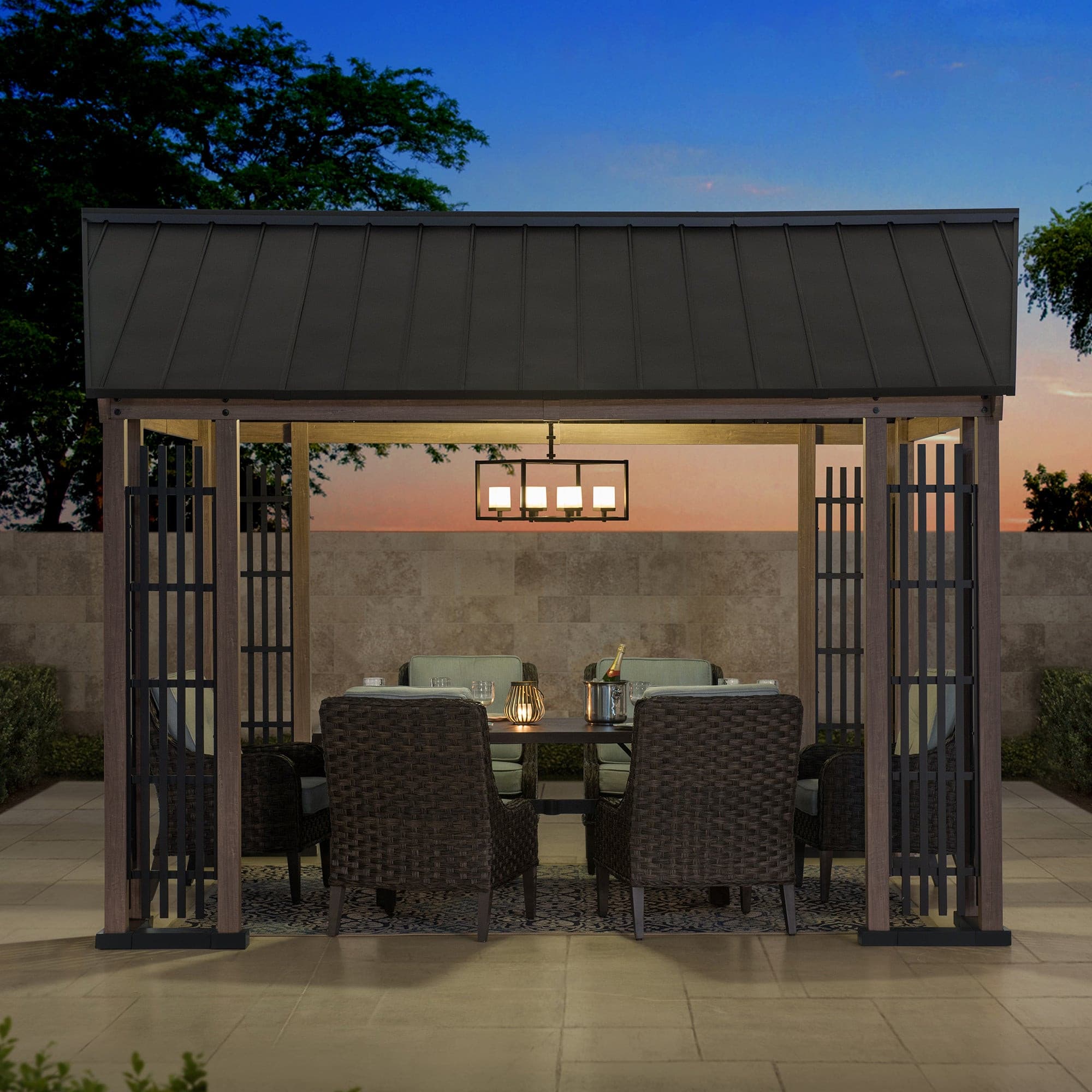 SUNJOY 11x13 Steel Gable Roof Hardtop Gazebo with Metal Ceiling Hook.
