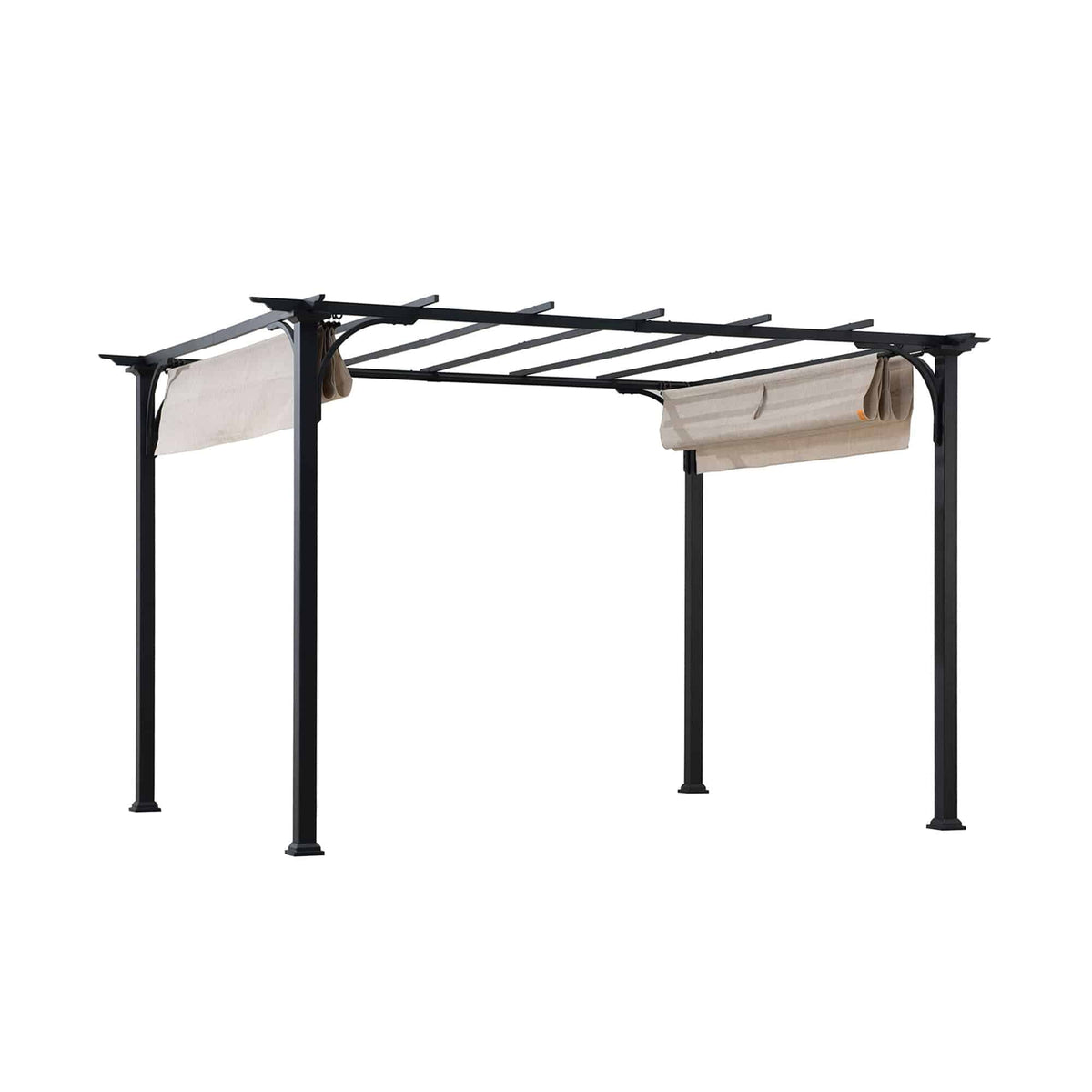 SUNJOY 9x12 Steel Retractable Pergola with Beige Roof for Backyard.