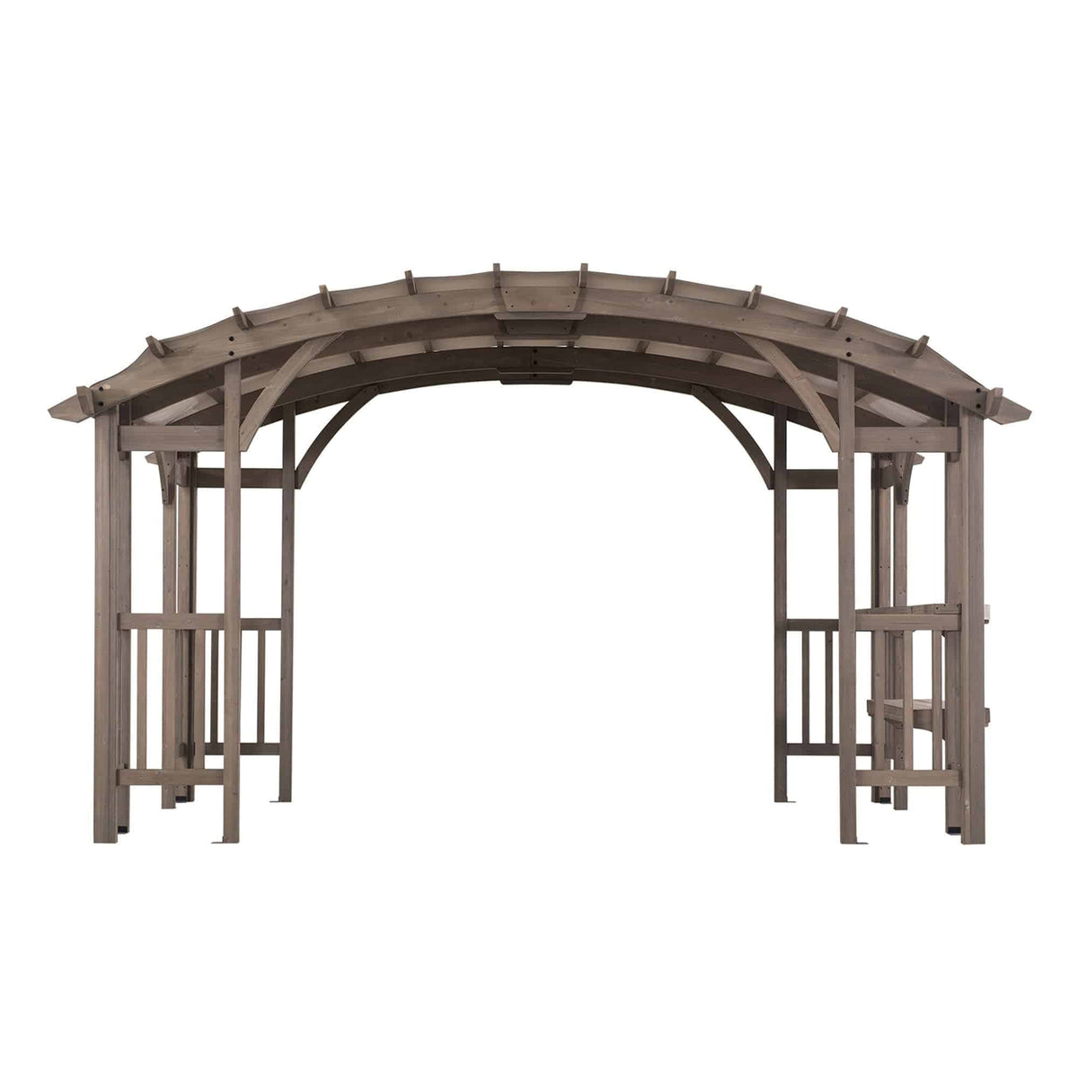 SUNJOY 10x14 Wood Pergola with Sunshade and Shelves.