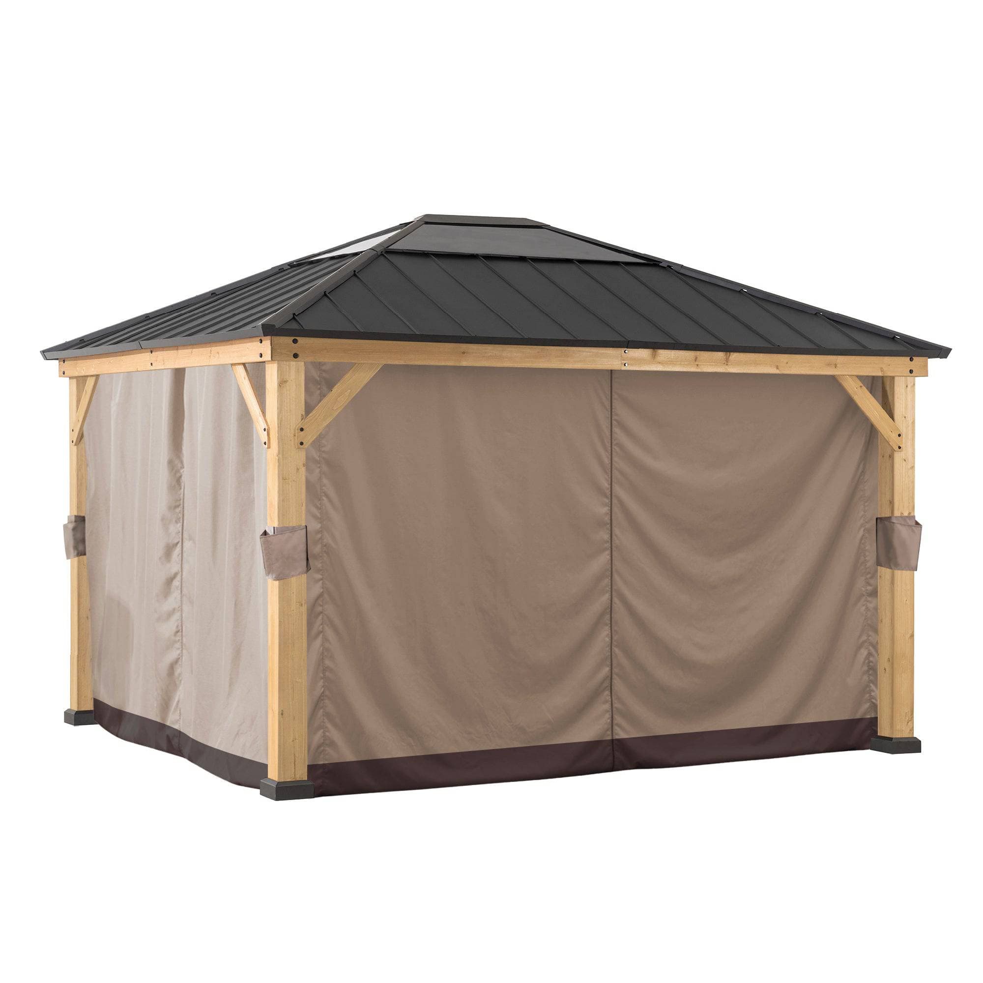 SUNJOY Replacement Curtains for 13 ft. × 15 ft. Wood-Framed Gazebos.