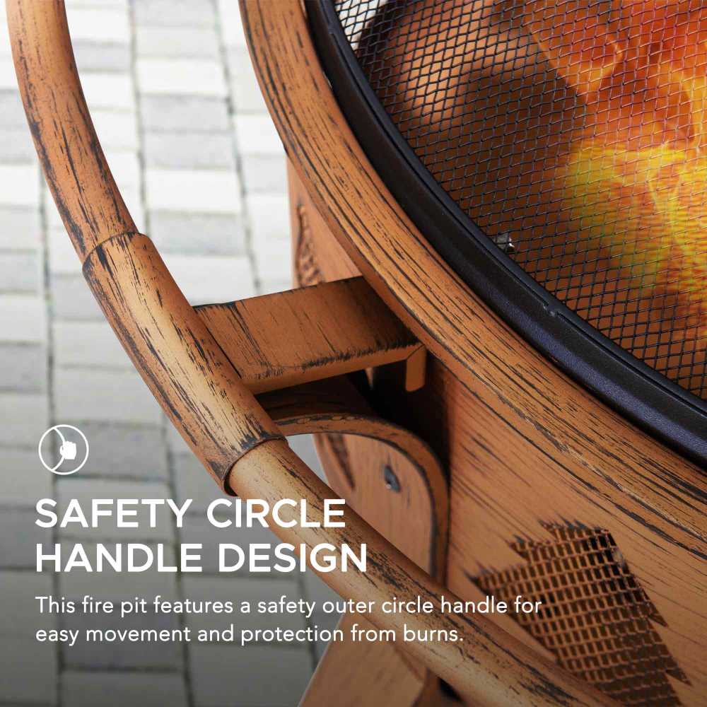 SUNJOY 30 Inch Copper Steel Holiday Fire Pit with Spark Screen & Poker  