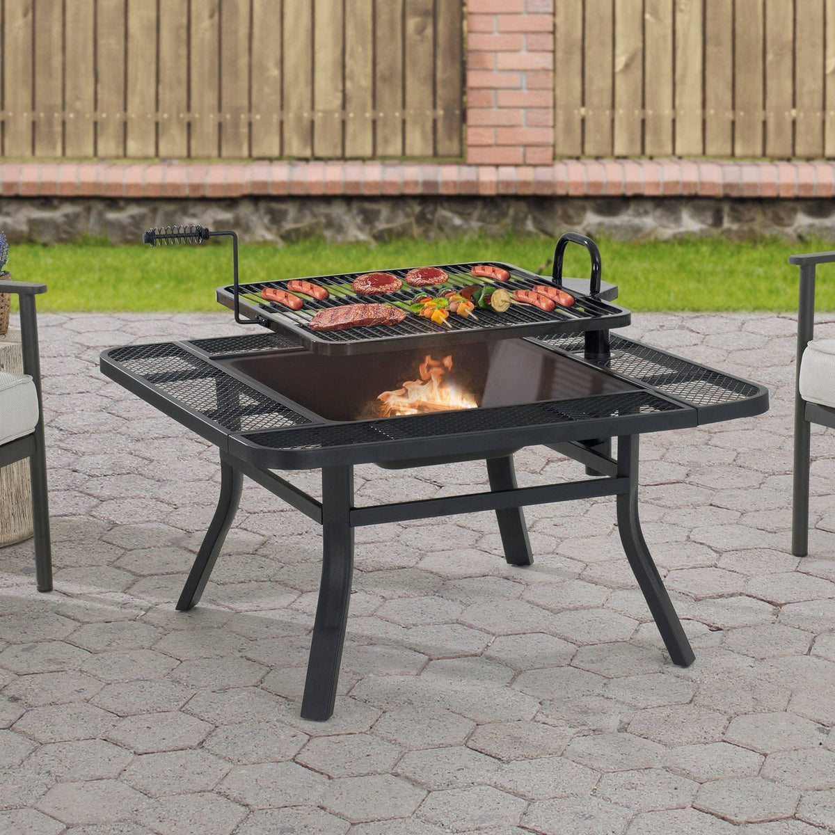 SUNJOY 38 Inch Large Outdoor Fire Pit with Adjustable Grill and Poker.