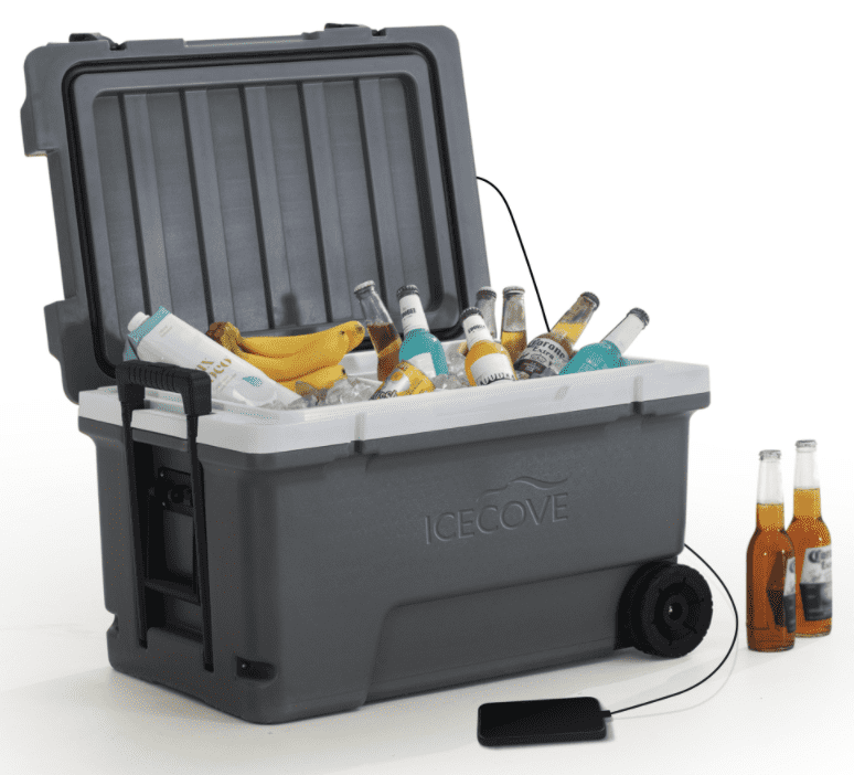SUNJOY 60-quart Insulated Beach Ice Chest Cooler with Solar Panel, Wheels, and Handles  