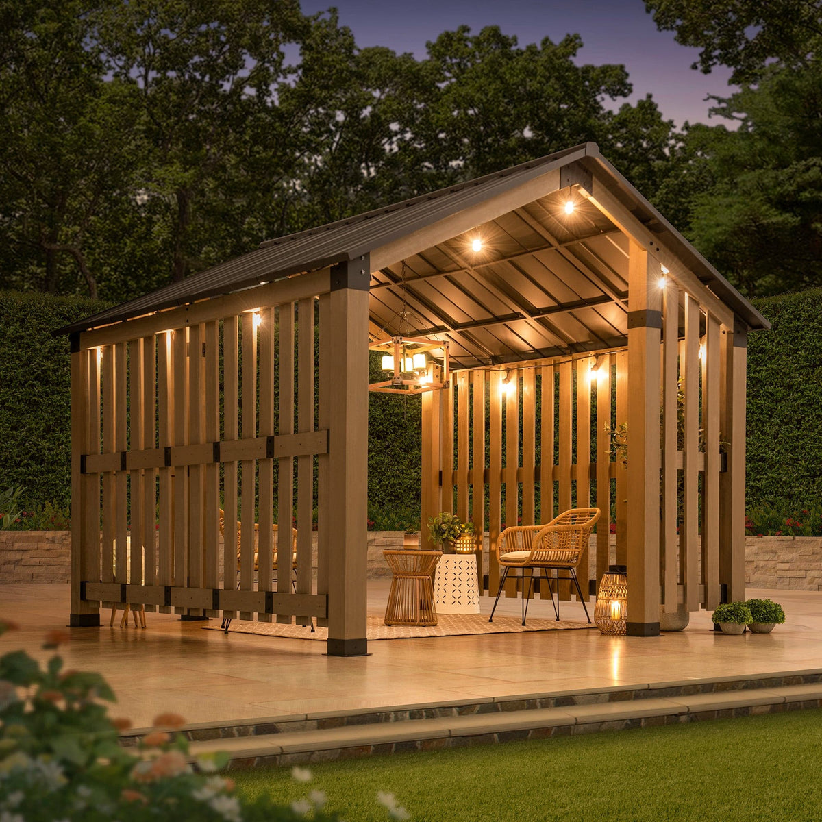SUNJOY 11x11 Hardtop Hot Tub Gazebo with Privacy Screen and Hooks.