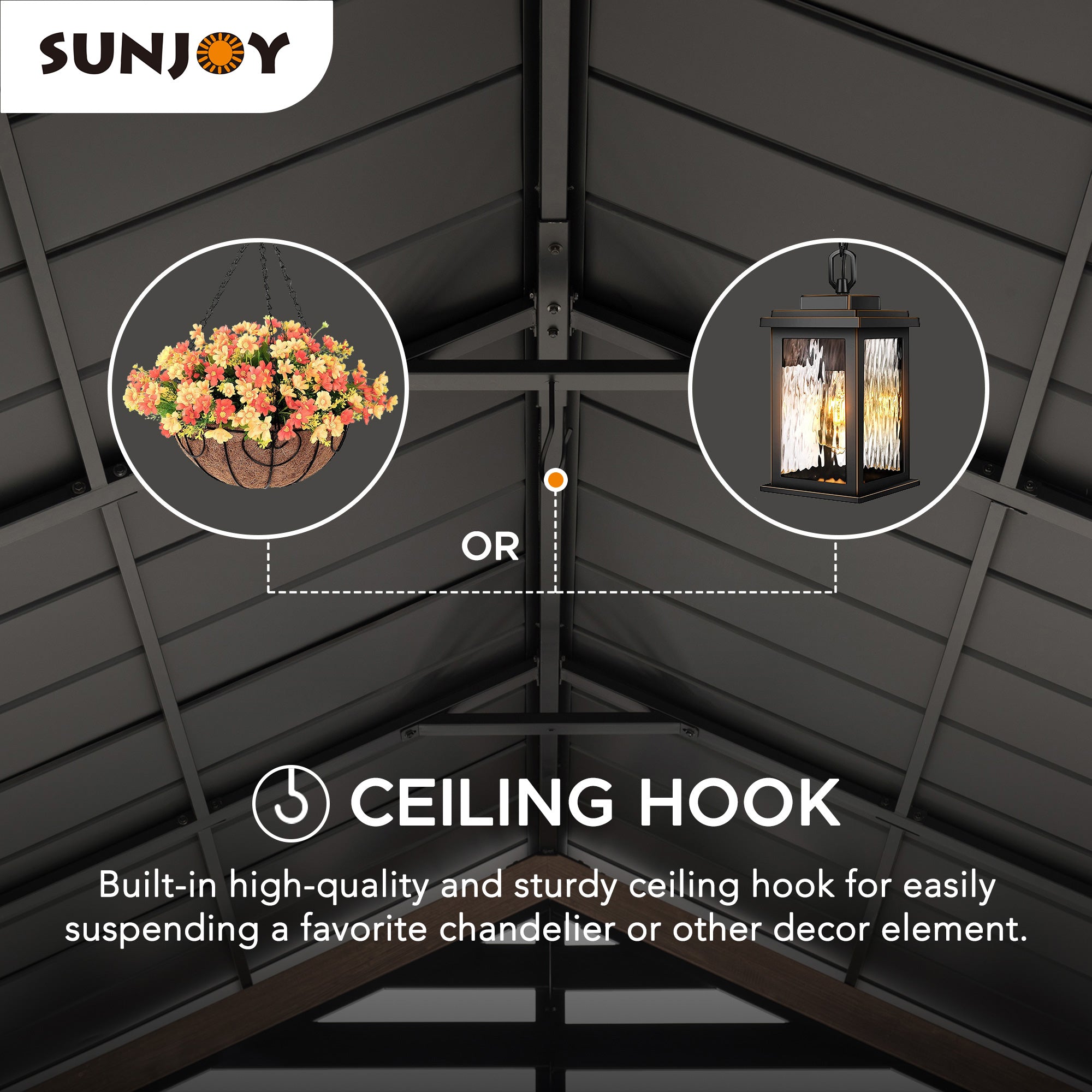 SUNJOY 13x13 Black Steel Gazebo with Decorative Beam.