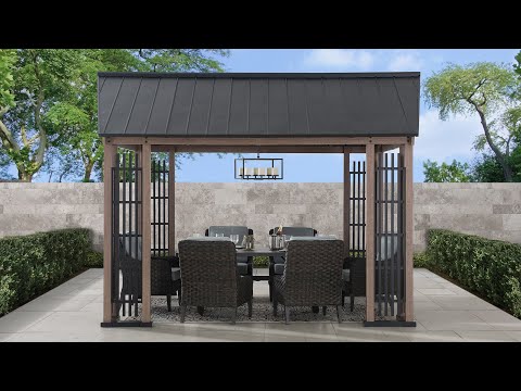 SUNJOY 11x13 Steel Gable Roof Hardtop Gazebo with Metal Ceiling Hook.