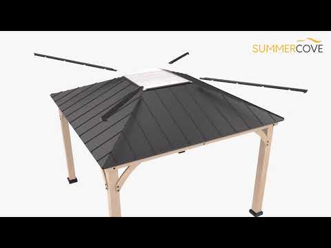 SUNJOY 11x11 Gazebo with Aluminum Privacy Screen & Bar Shelf for Hot Tub.